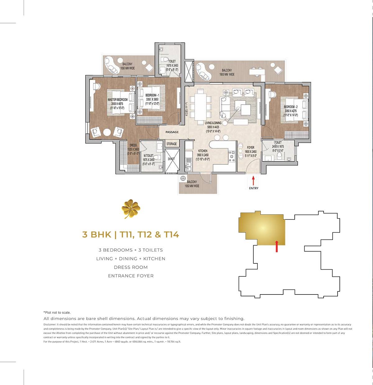 Signature Global Cloverdale SPR 3 BHK Floor Plan
